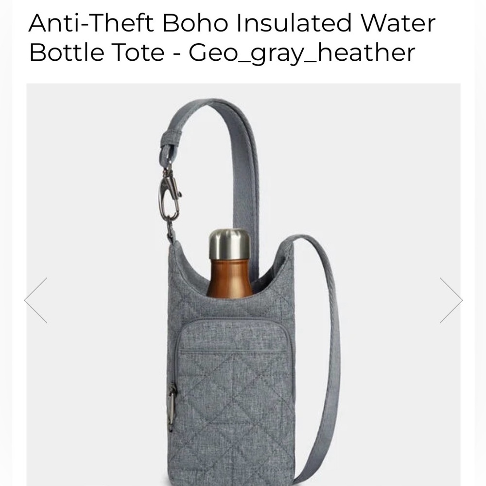 Travelon Anti-Theft Boho Insulated Water Bottle Tote - Geo Gray Heather - Picture 2 of 6